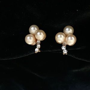Faux Pearl and Diamond Vintage Earrings